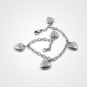 Silver Heart Charm Bracelet for Women – Stylish Chain Bracelet with Heart Pendants