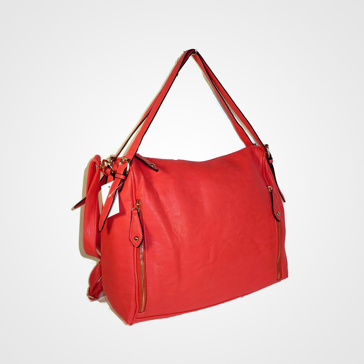 Women’s Red Leather Handbag – Stylish Shoulder Bag with Zip Pockets